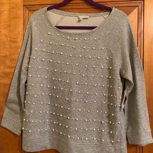 Halogen gray pearl-beaded sweatshirt